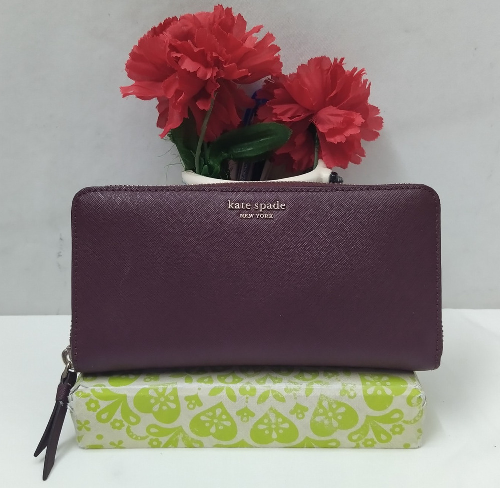 Kate Spade New York Purple Leather Zip Around Credit Card Wallet